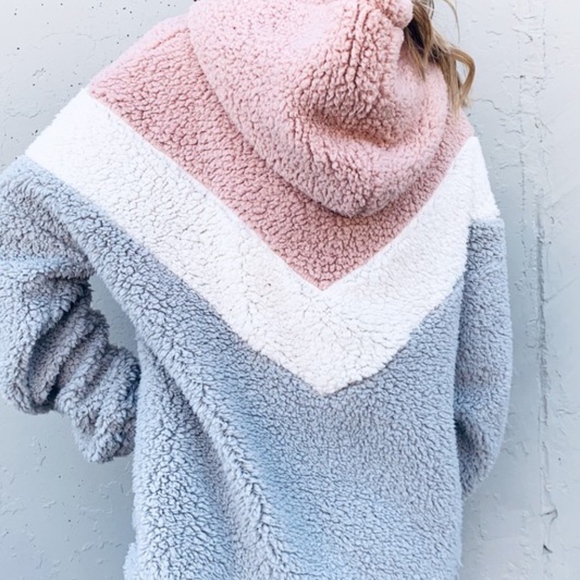 Sherpa Half-Zip Color Block Fleece Hoodie Top - Picture 7 of 7